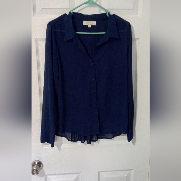 Olive & Oak navy Button Up, Size Large.  Pleated Back, Corpcore - Picture 1 of 4